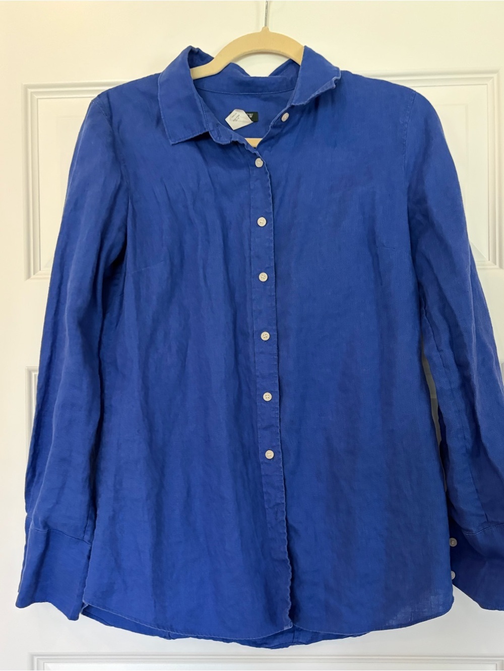 J. Crew Women's Royal Blue Button Down 100% Linen Shirt with Long Sleeves
